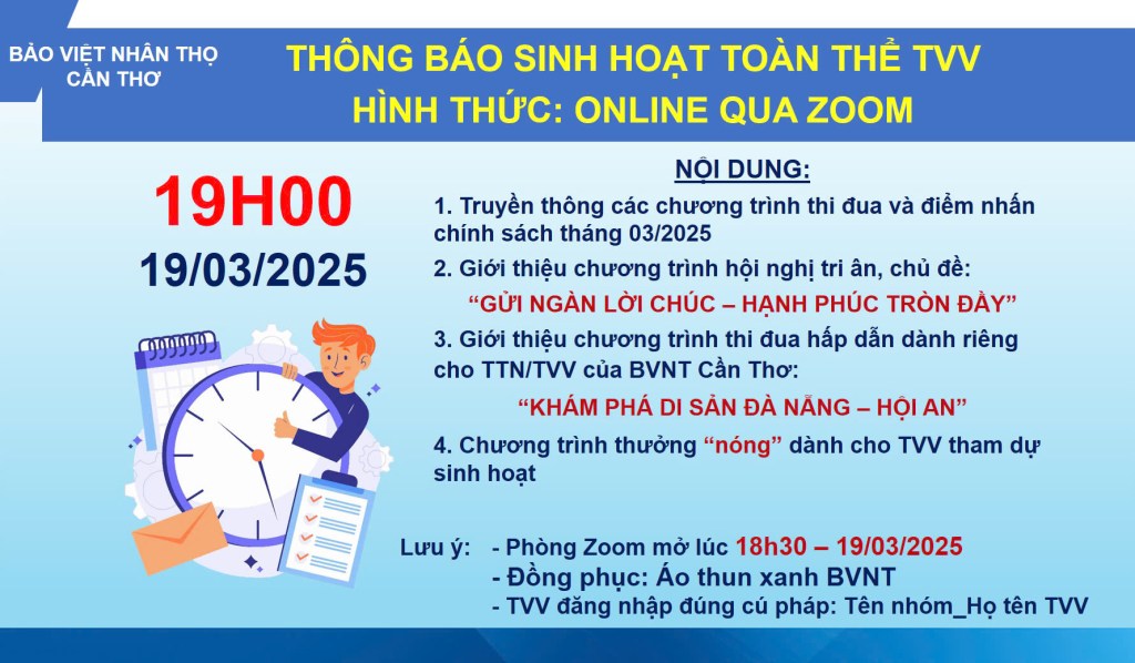 📢 THÔNG BÁO SINH HOẠT TOÀN THỂ TVV – ONLINE QUA ZOOM&nbsp;🎉