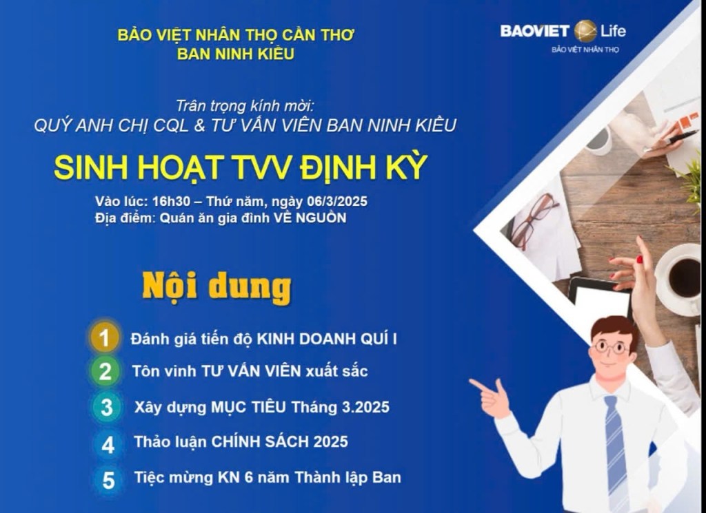 Sự kiện sinh hoạt TVV định kỳ – Bảo Việt Nhân Thọ Cần Thơ, Ban Ninh&nbsp;Kiều