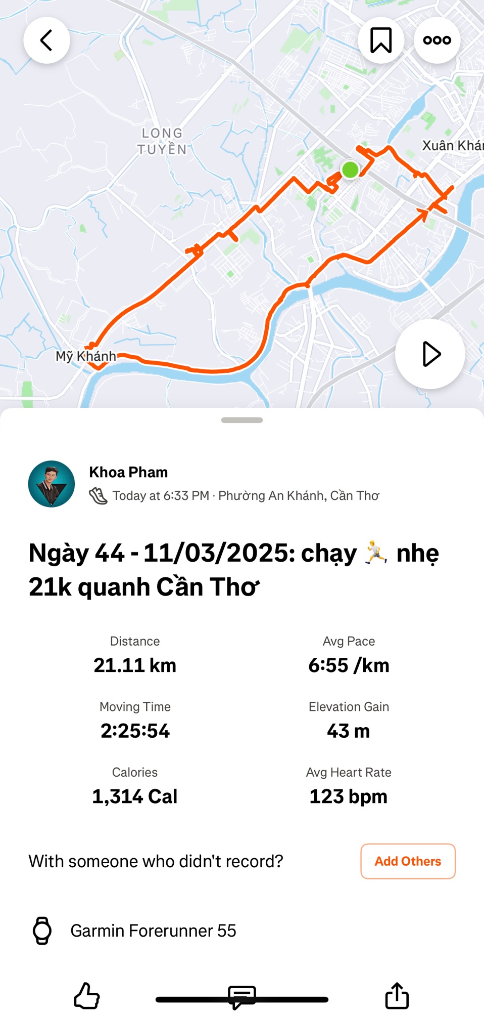 Ngày 44 – 11/03/2025: 21K Quanh Cần Thơ&nbsp;🏃‍♂️